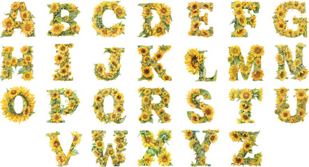 Naklejka premium alphabet sunflower watercolor clipart
