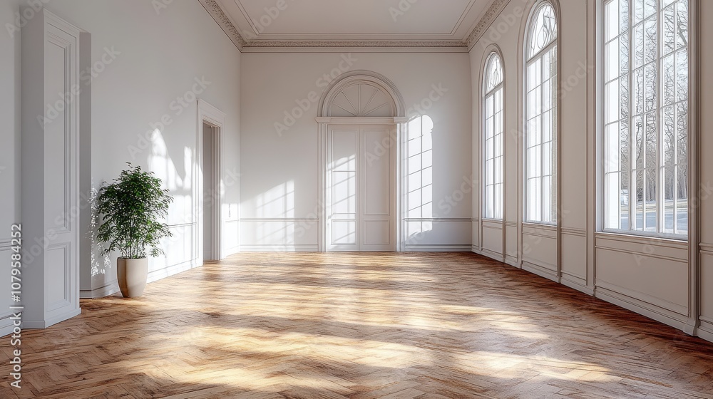 Poster empty room with geometry shapes 3d rendering