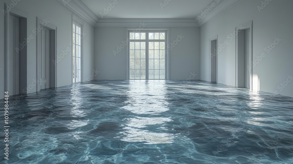 Poster empty room with water inside 3d rendering