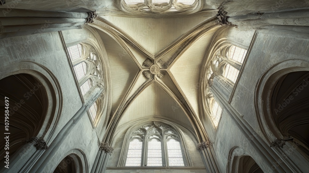Poster gothic architectural details within a cathedral featuring stone and elegant ashlars creating a stunn