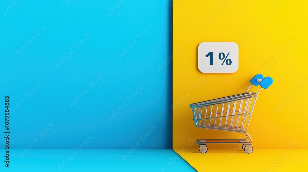 Poster cart with percentage sign at center for a website isolated random pastel color background