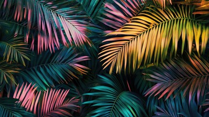 Vibrant palm tree leaves high dynamic range intricately detailed wallpaper design