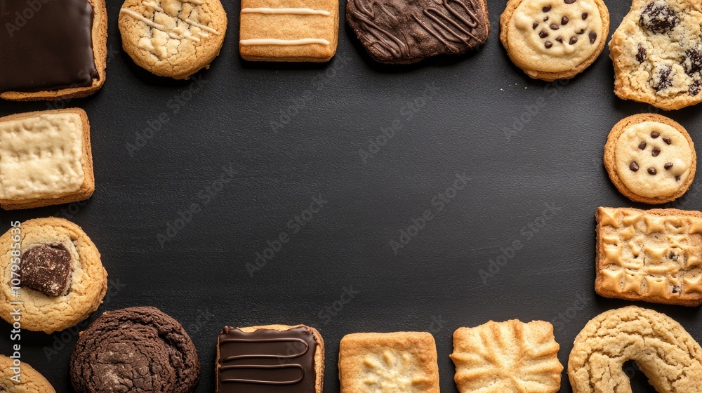 Poster cookies and biscuits decorative frame for use in banners or headers with ample copy space