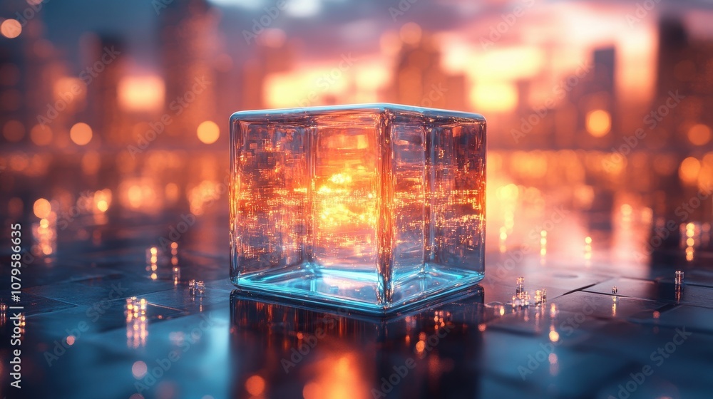 Aufkleber glass cube with bright background 3d rendering