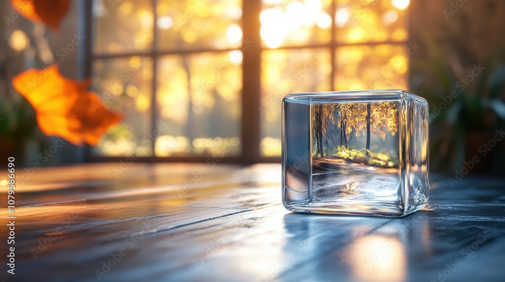 Poster glass cube with bright background 3d rendering