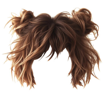 women's kare hairstyle  with two buns  hairs brown blond  colors .
 women fashion beauty style .AI generated