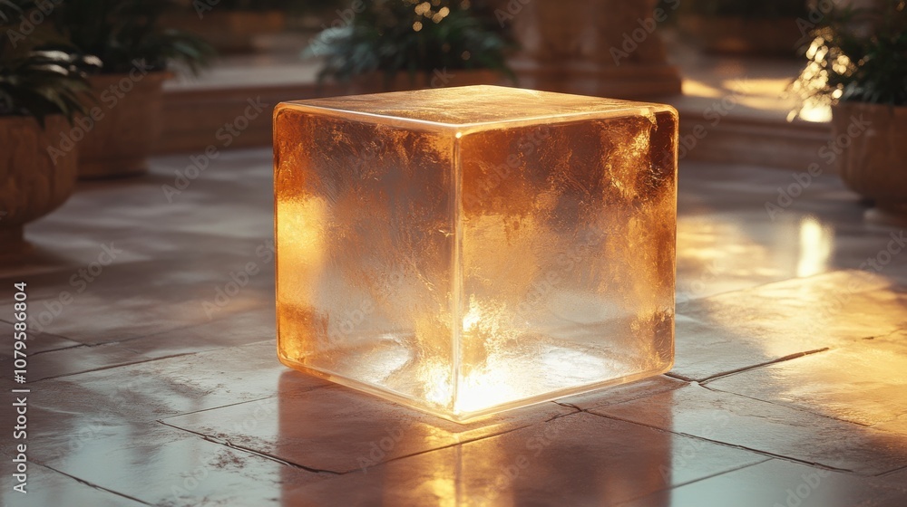 Poster glass cube with light and shadow background 3d rendering