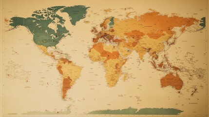 Vintage World Map with Red Pins