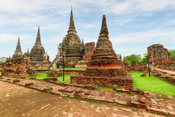 Scenic ruins of Wat Phra Si Sanphet in Ayutthaya, Thailand