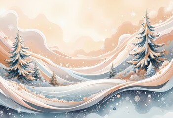 Warm Abstract Christmas Card: Cozy Winter Evening with Japanese-Inspired Patterns and Soft Pastels. 和風要素を取り入れた温かみのある抽象クリスマスカード：柔らかなパステルカラーの冬の夕暮れ。
