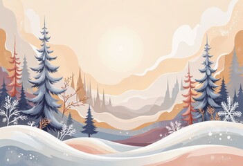 Warm Abstract Christmas Card: Cozy Winter Evening with Japanese-Inspired Patterns and Soft Pastels. 和風要素を取り入れた温かみのある抽象クリスマスカード：柔らかなパステルカラーの冬の夕暮れ。