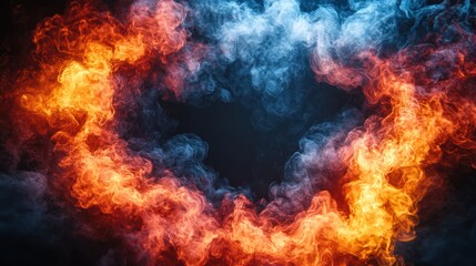 Fototapeta premium Abstract frame of red and blue smoke on a black background.