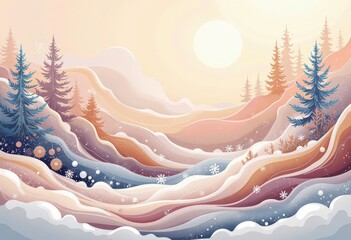 Warm Abstract Christmas Card: Cozy Winter Evening with Japanese-Inspired Patterns and Soft Pastels. 和風要素を取り入れた温かみのある抽象クリスマスカード：柔らかなパステルカラーの冬の夕暮れ。