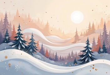 Warm Abstract Christmas Card: Cozy Winter Evening with Japanese-Inspired Patterns and Soft Pastels. 和風要素を取り入れた温かみのある抽象クリスマスカード：柔らかなパステルカラーの冬の夕暮れ。