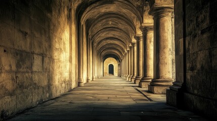 Obraz premium Pathway through colonnade embodying elements of mystery and the unknown