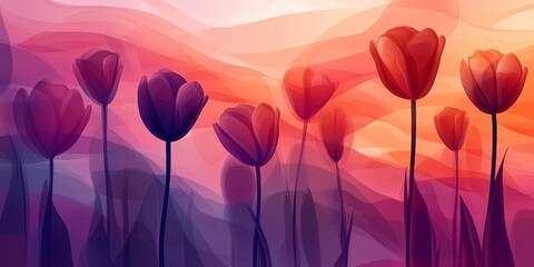tulip silhouettes with vivid, contrasting colors in a modern and minimalist art style,space for text