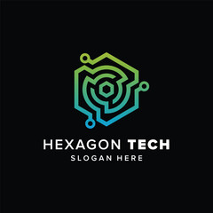 hexagon tech connection logo design element vector template