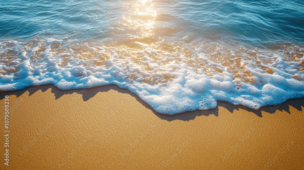 Poster stunning view of the azure sea merging with the golden shore creating a serene scene of tranquility 