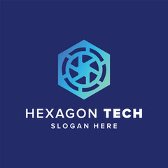 hexagon tech connection logo design element vector template