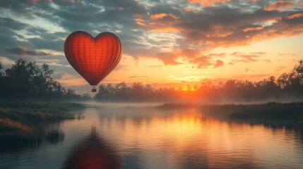 Fototapeta premium hot air balloon and love heart shape 3d rendering