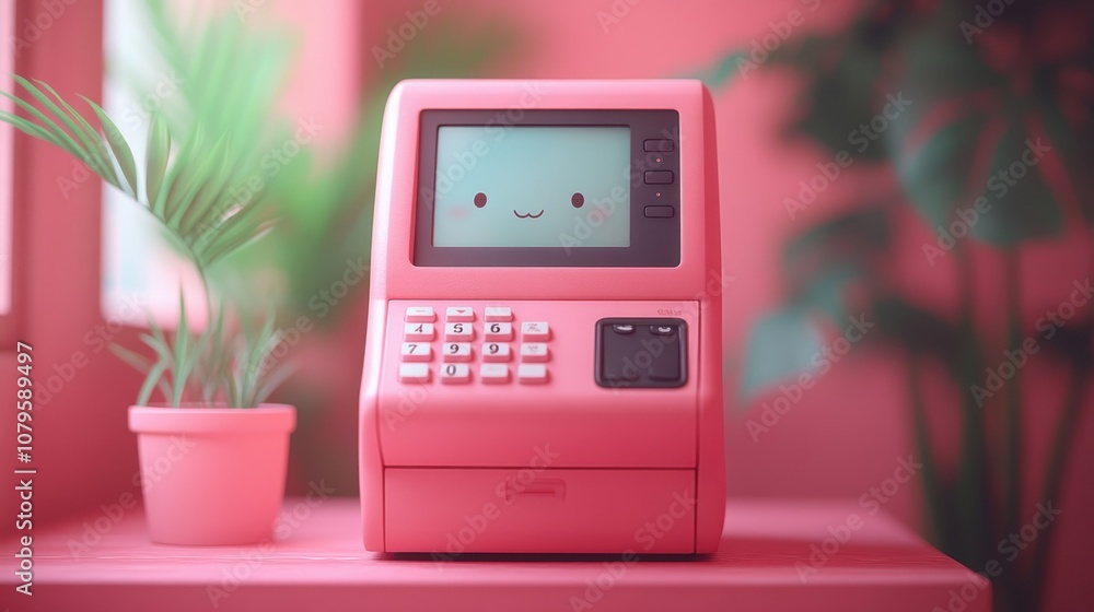 Poster isolated cartoon style pos machine 3d rendering