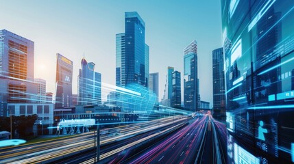 Fototapeta premium Cityscape with Digital Overlay