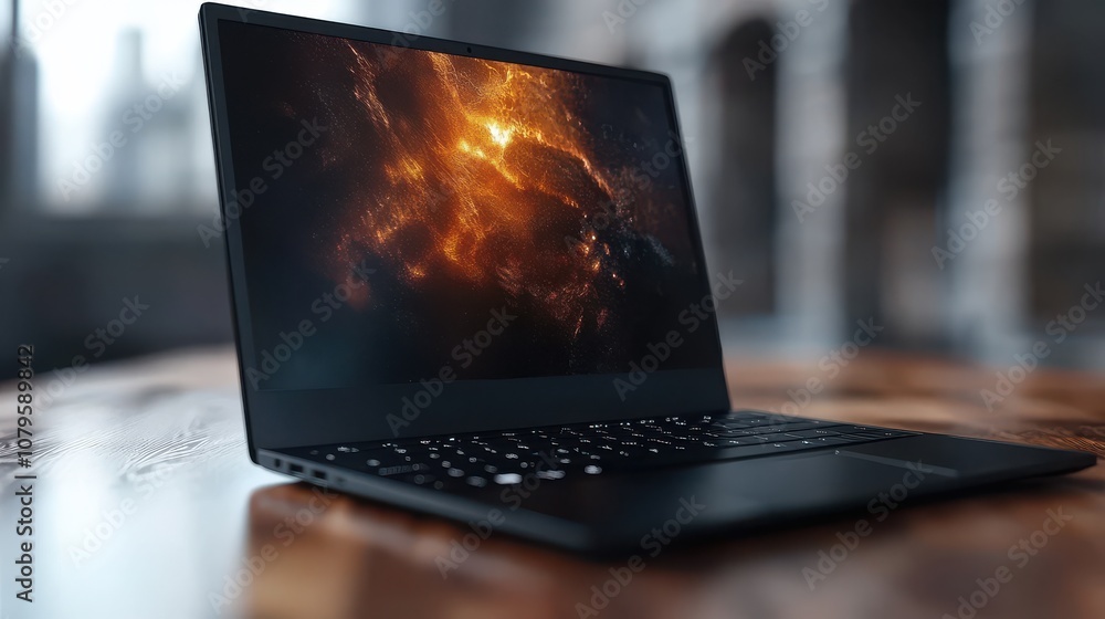 Poster laptop with blank screen 3d rendering