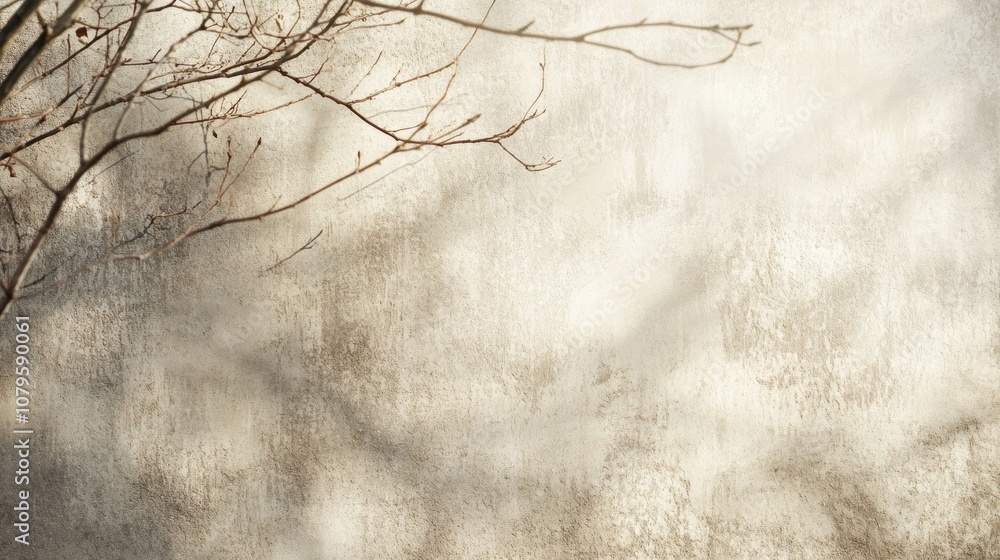 Poster Textured light wall featuring scratches and a tree shadow offering a background space for text placement