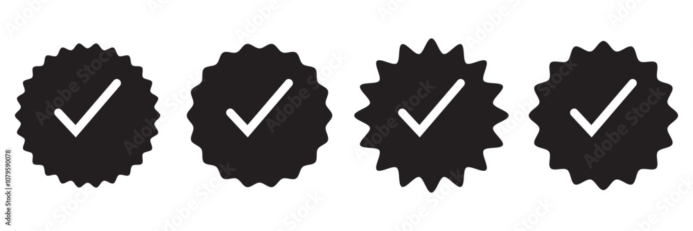 Poster verified icon set. verification check mark. approved icon. black color verification badge icon set i