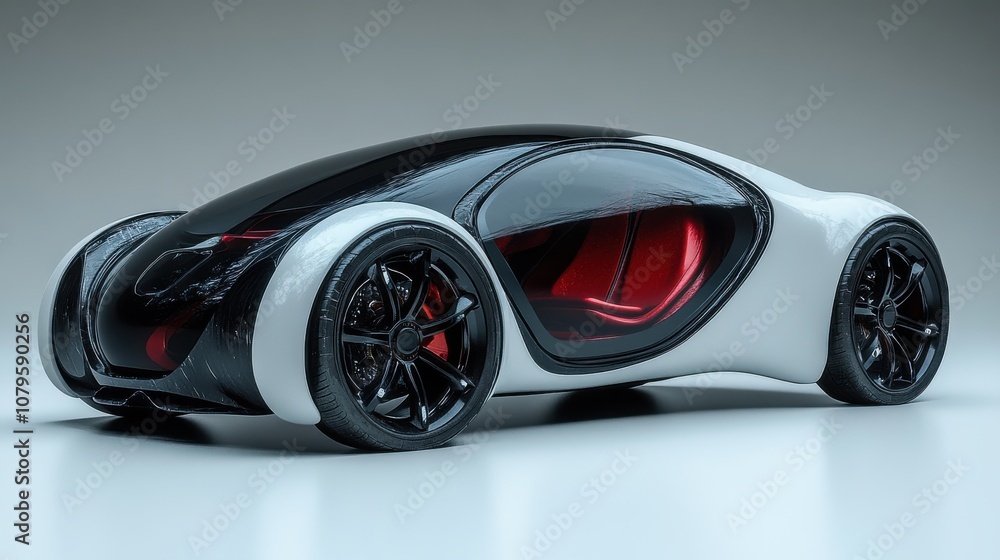 Poster loop animation of automobile car with automatic drive concept 3d rendering