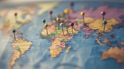 World Map with Colorful Push Pins