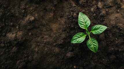 Green plant thriving in nutrient rich soil Banner with space for text Themes of agriculture organic gardening planting and ecology Young sprouts and seedlings represent new beginnings