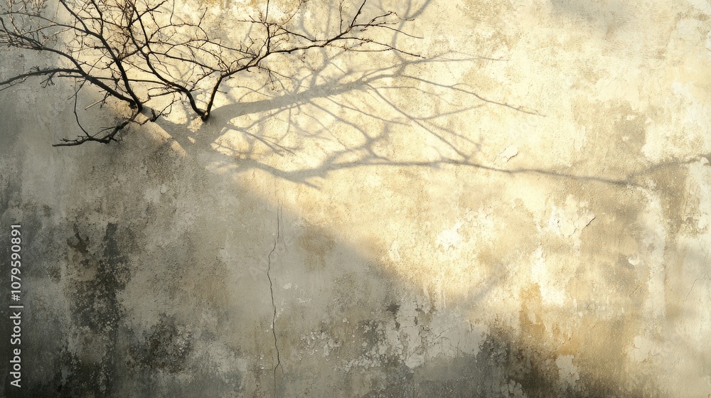 Aufkleber textured light wall featuring scratches and a tree shadow offering a background space for text place