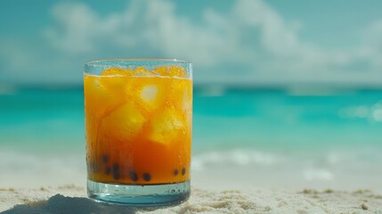 Refreshing Tropical Drink on the Beach Paradise Island Beverage Photography Sunny Environment Close-Up View Summer Vibes