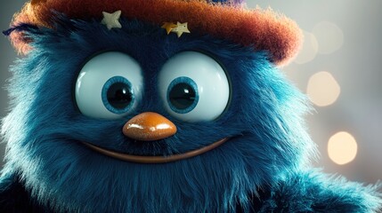 Close-Up Portrait of a Blue Fuzzy Creature