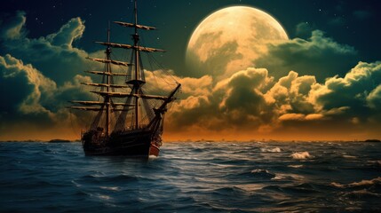 Fototapeta premium Sailing Under a Full Moon
