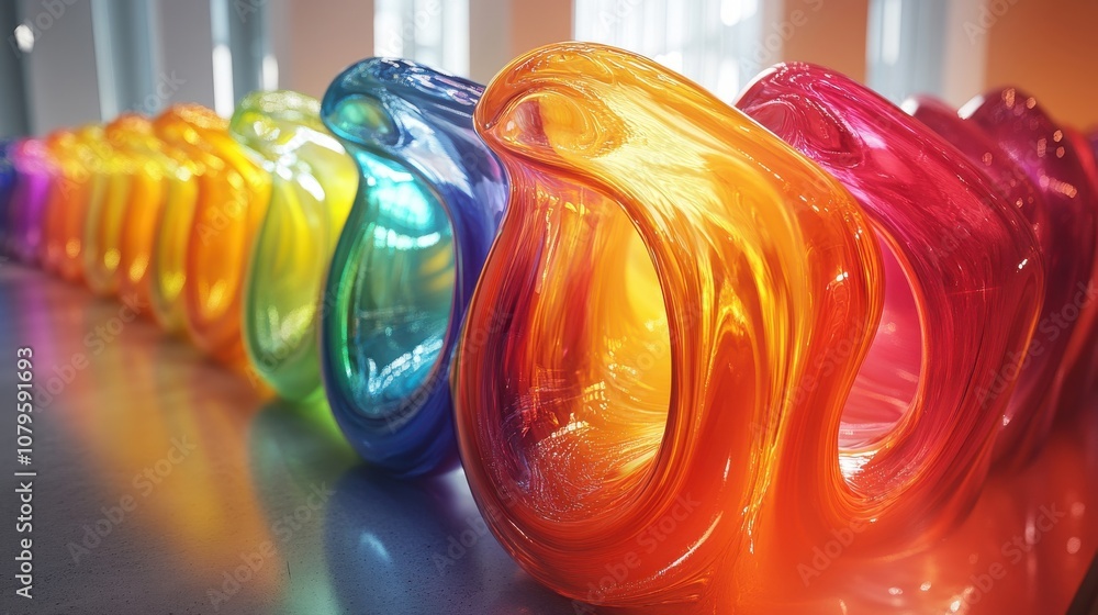 Poster loop rotation of colorful curve glass with dispersion 3d rendering