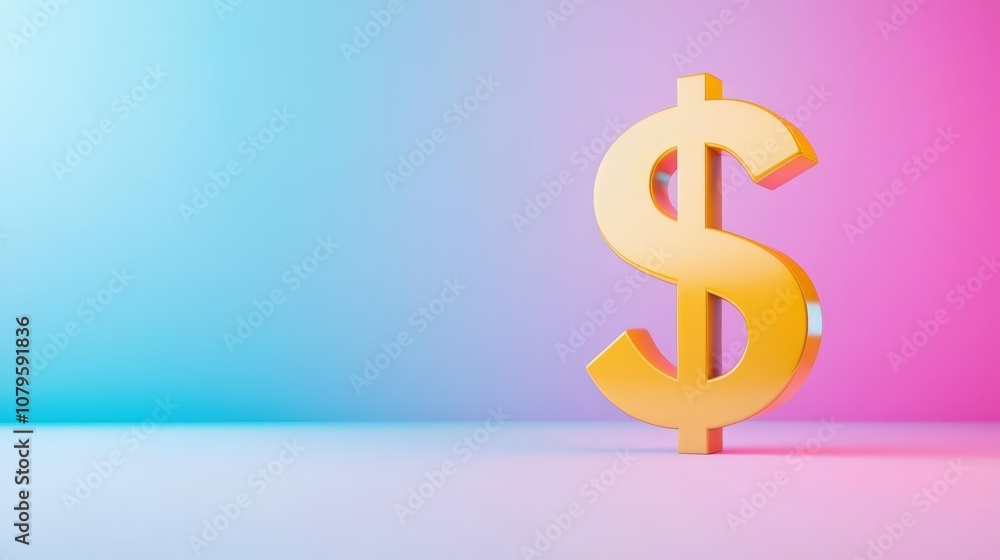 Poster dollar sign inside badge at center for a website isolated random pastel color background