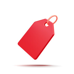 Red price tag, 3D. Realistic price tag icon for deals, offers, sales, and new items. Label. Marketing and sales of goods. Vector illustration.