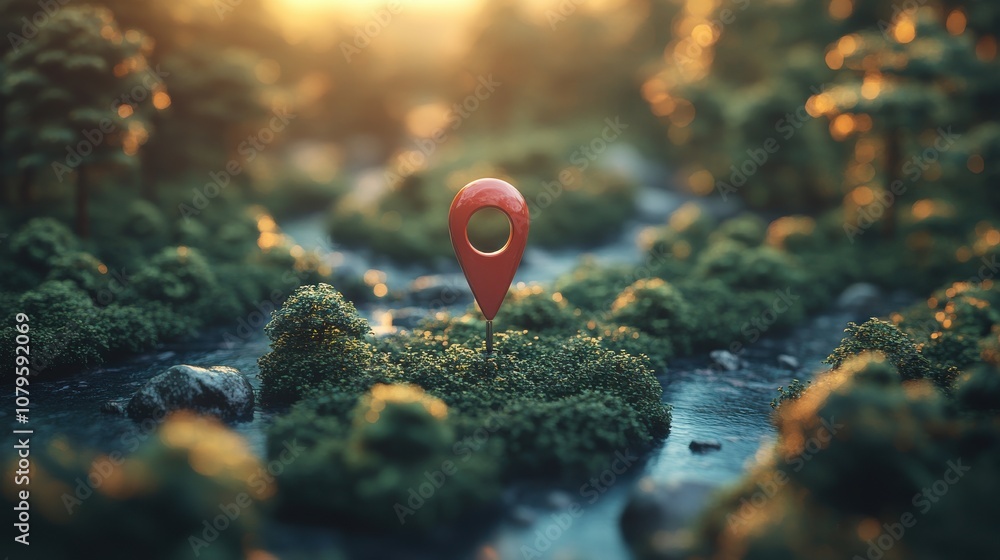 Poster map and location pointer with cartoon style 3d rendering