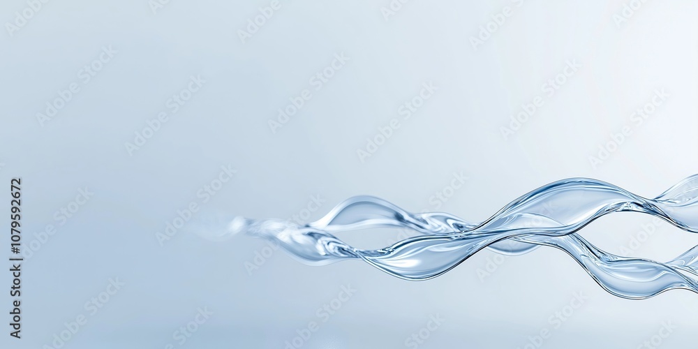 Poster flowing water strip floats on smooth background showcasing clear, wavy design in light blue tones em