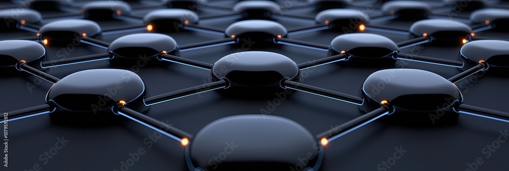 Poster abstract black structure with glowing connections, depicting modern technology and innovation in dar