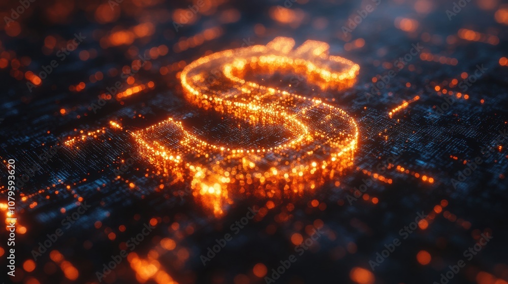 Poster money mark with digital lines structure 3d rendering