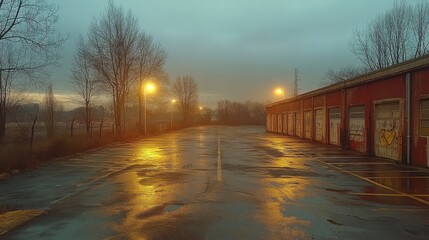 old parking lot with lighting concrete building