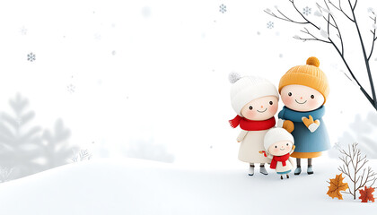 Family bonding moment winter wonderland digital illustration snowy landscape warmth of togetherness