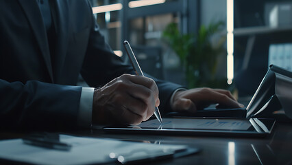 Business Professional Reviewing Documents Outdoors