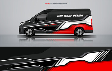 Sporty simple big van or van wrap car wrap livery design with a touch of red color combination for universal medium van vector eps ready print printable file © liveryworks