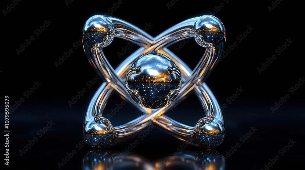 Aufkleber physics atom with dark blue background 3d rendering