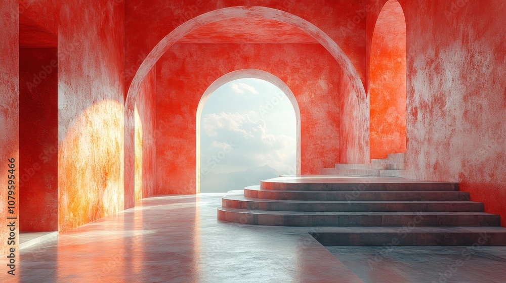 Poster product stage and abstract geometric interior structure 3d rendering