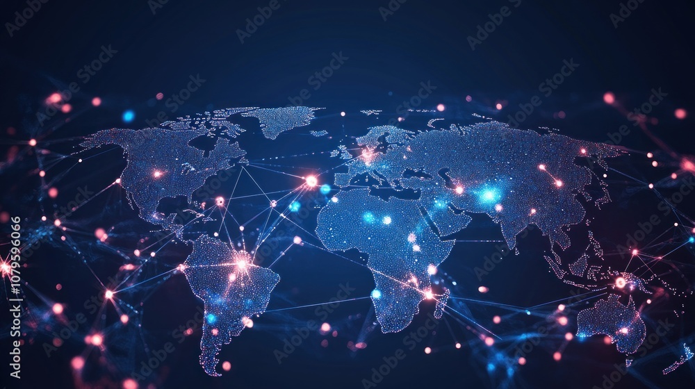Poster Global network connection. Internet technology concept. 3d rendering toned image - Generated AI
